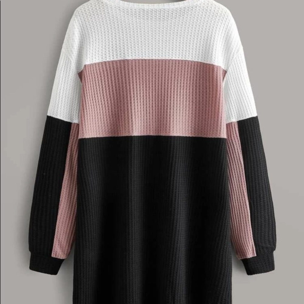 NEW Boutique! Waffle Pink/BLK/White Contrast Dress - Picture 2 of 4